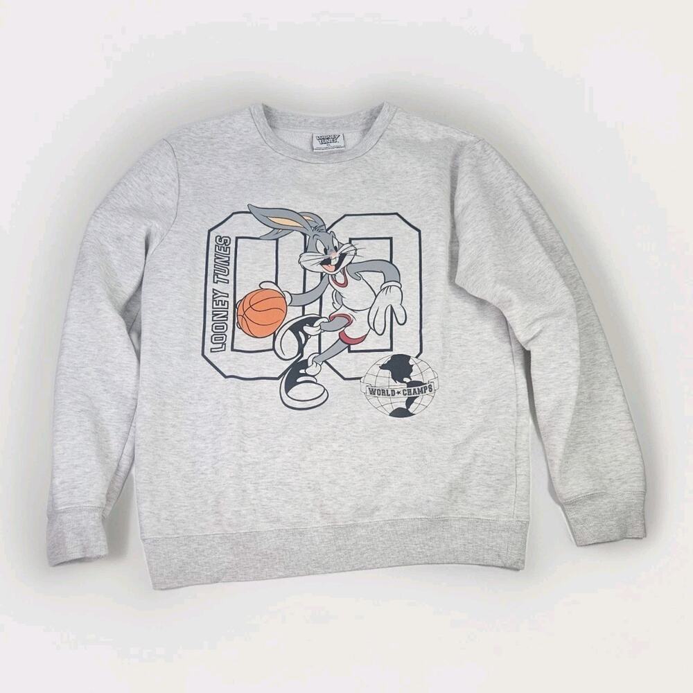 90s Bugsy Big World Champs Crewneck Sweatshirt Gray Space Jam Looney Tunes XL